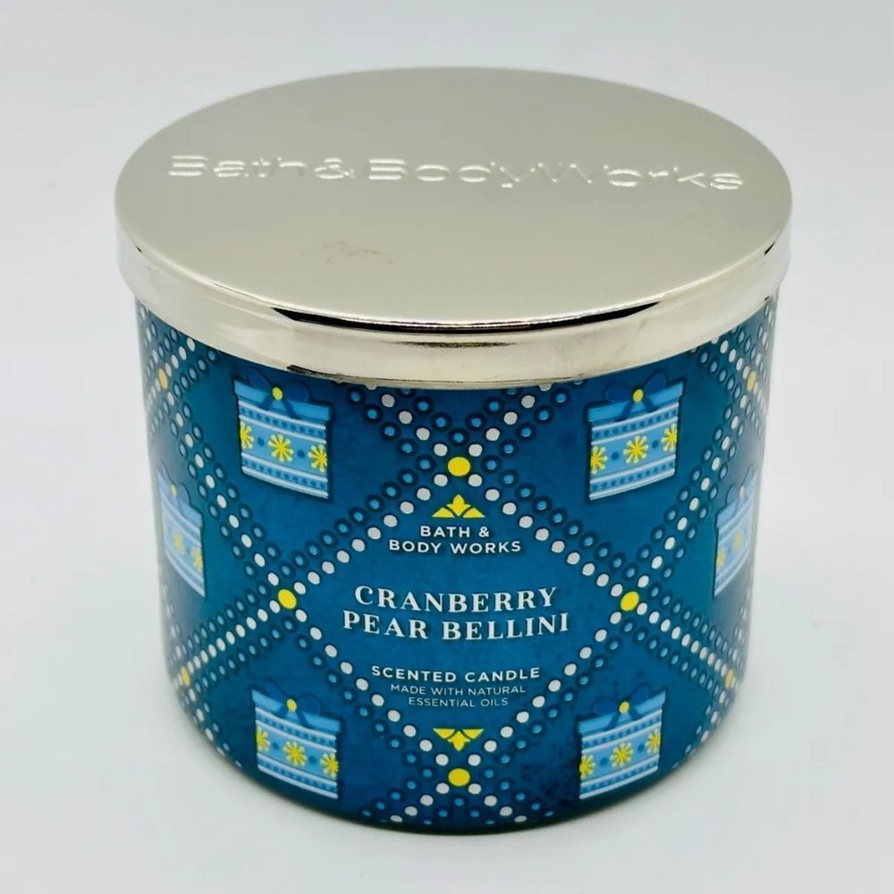 Bath & Body Works CRANBERRY PEAR BELLINI Large Scented 3 Wick Candle 14.5 oz